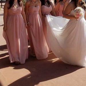 3 blush pink strapless bridesmaid dresses